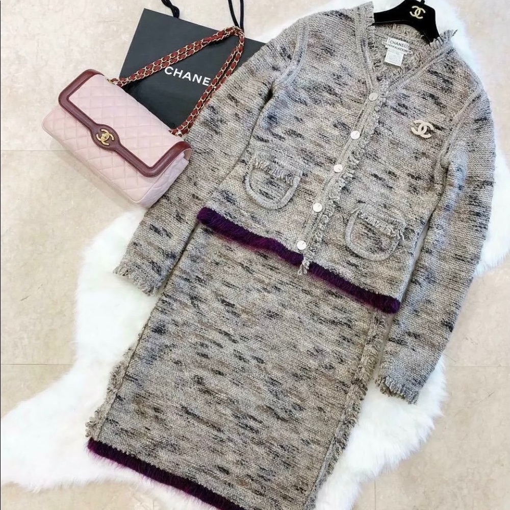 Chanel 1999 Wool Sweater Skirt Suit